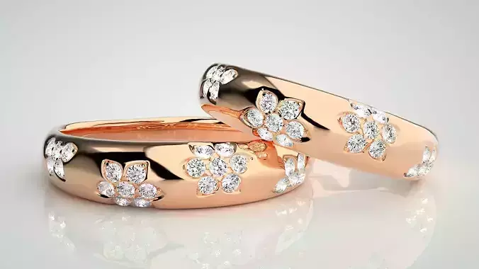 Flower Nature Couple Band Ring 3dm stl render detail