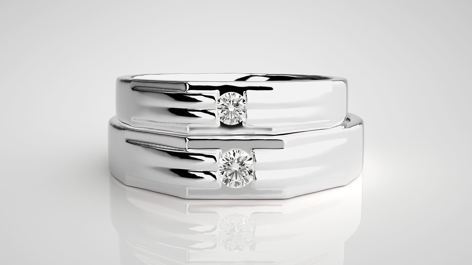 Solitaire Couple Band Ring 3dm stl render detail 3D print model_7