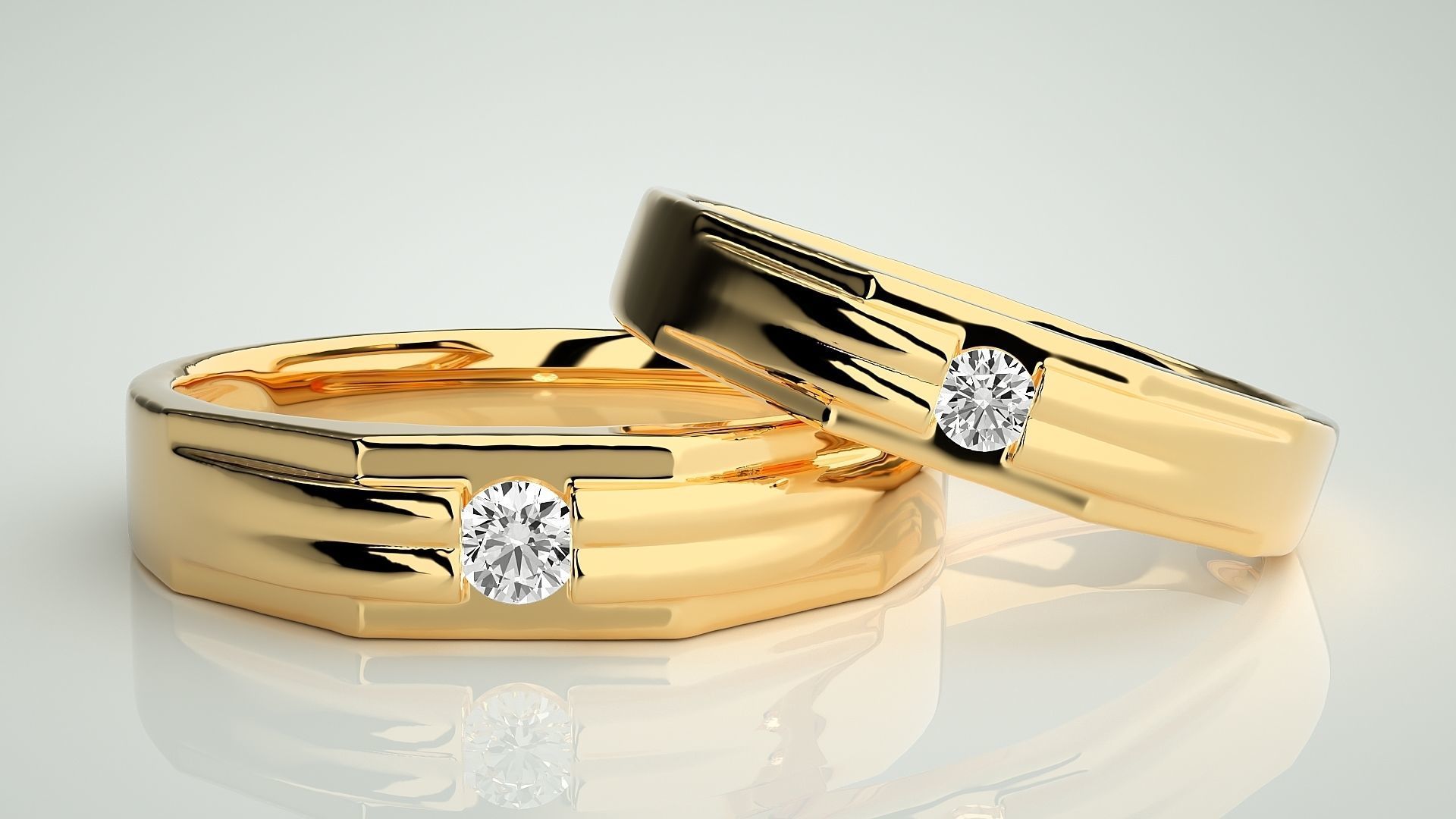 Solitaire Couple Band Ring 3dm stl render detail 3D print model_9