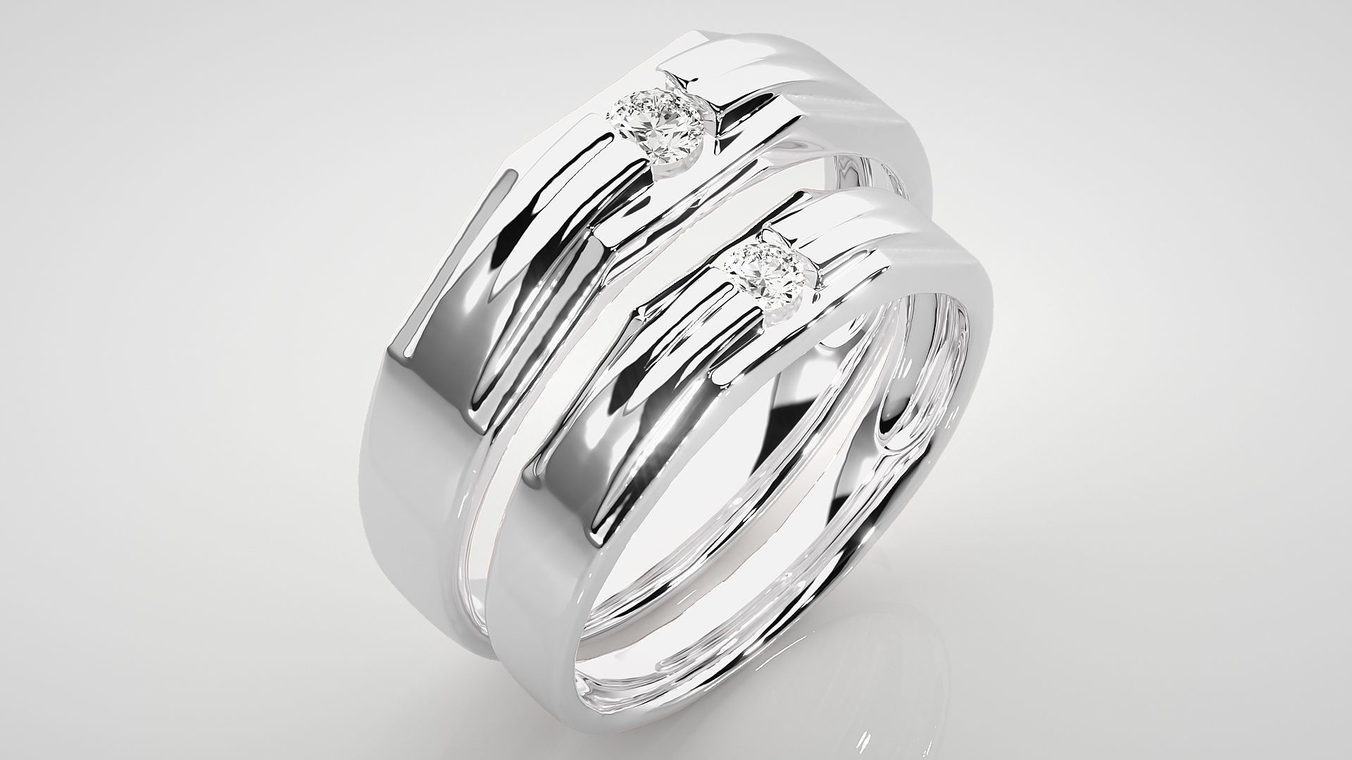 Solitaire Couple Band Ring 3dm stl render detail 3D print model_8