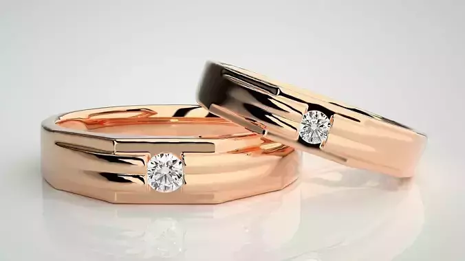 Solitaire Couple Band Ring 3dm stl render detail