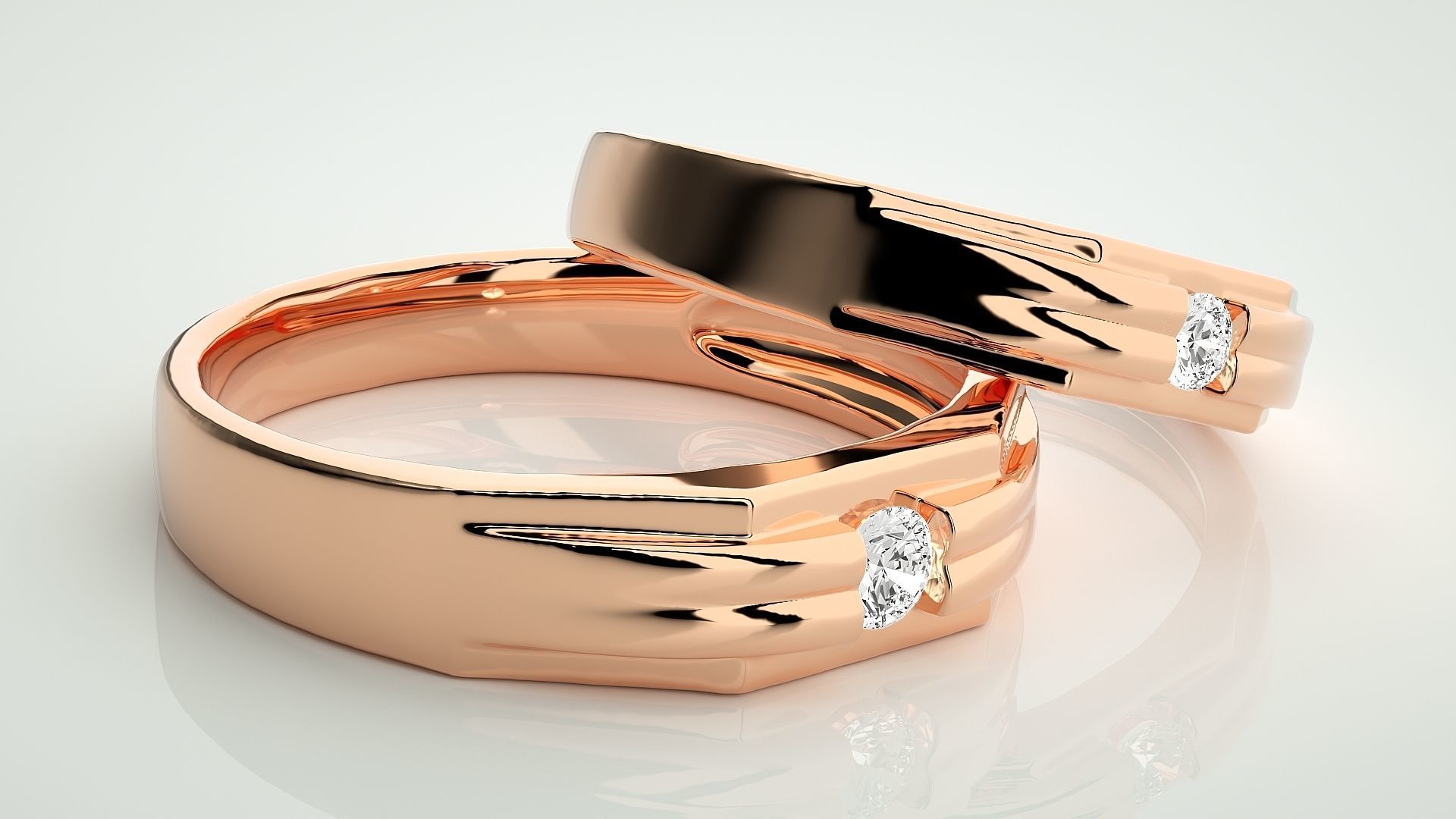 Solitaire Couple Band Ring 3dm stl render detail 3D print model_1