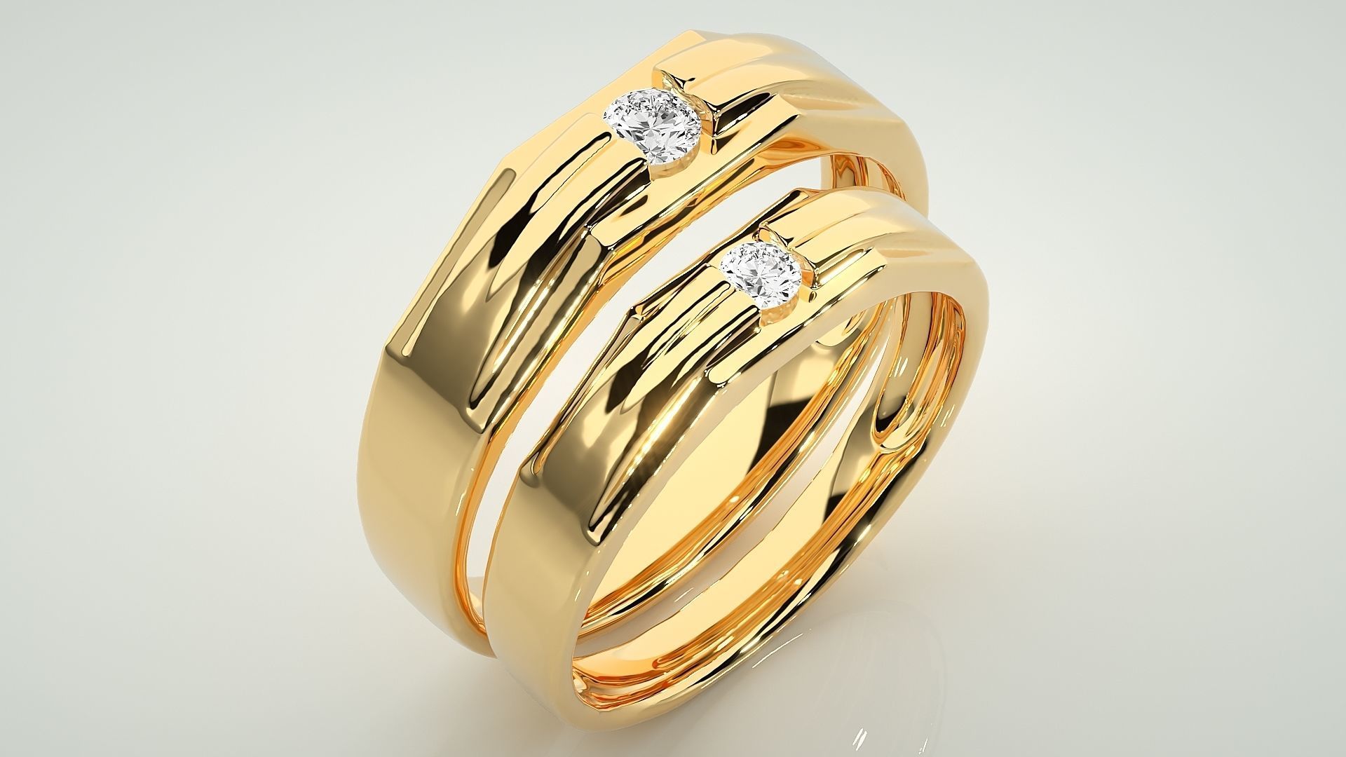 Solitaire Couple Band Ring 3dm stl render detail 3D print model_12