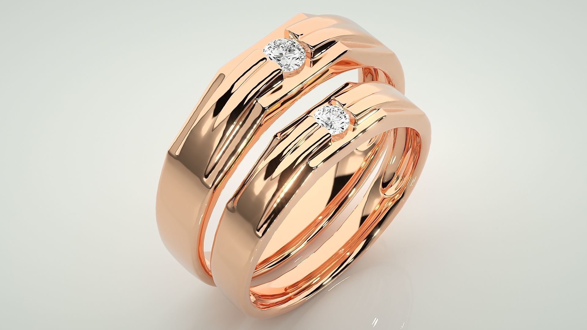 Solitaire Couple Band Ring 3dm stl render detail 3D print model_3