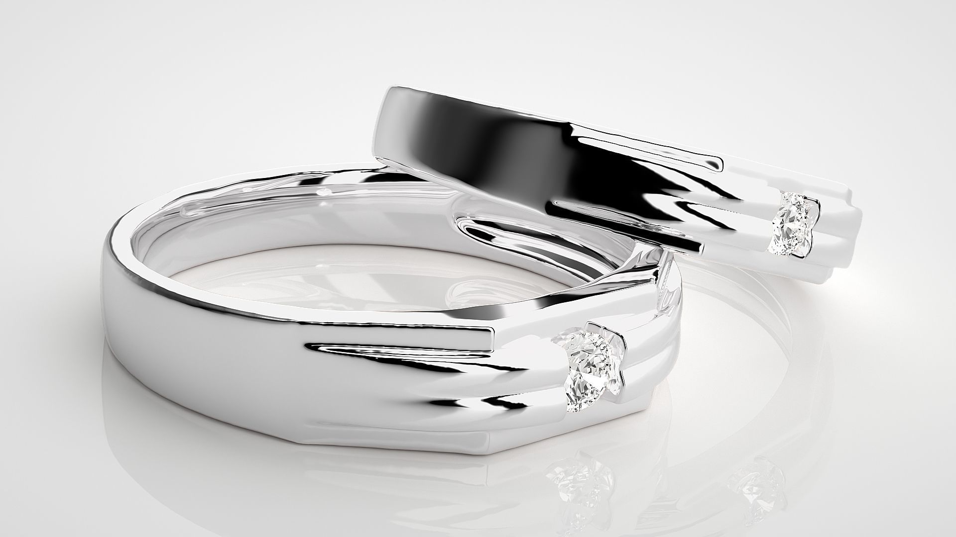 Solitaire Couple Band Ring 3dm stl render detail 3D print model_6