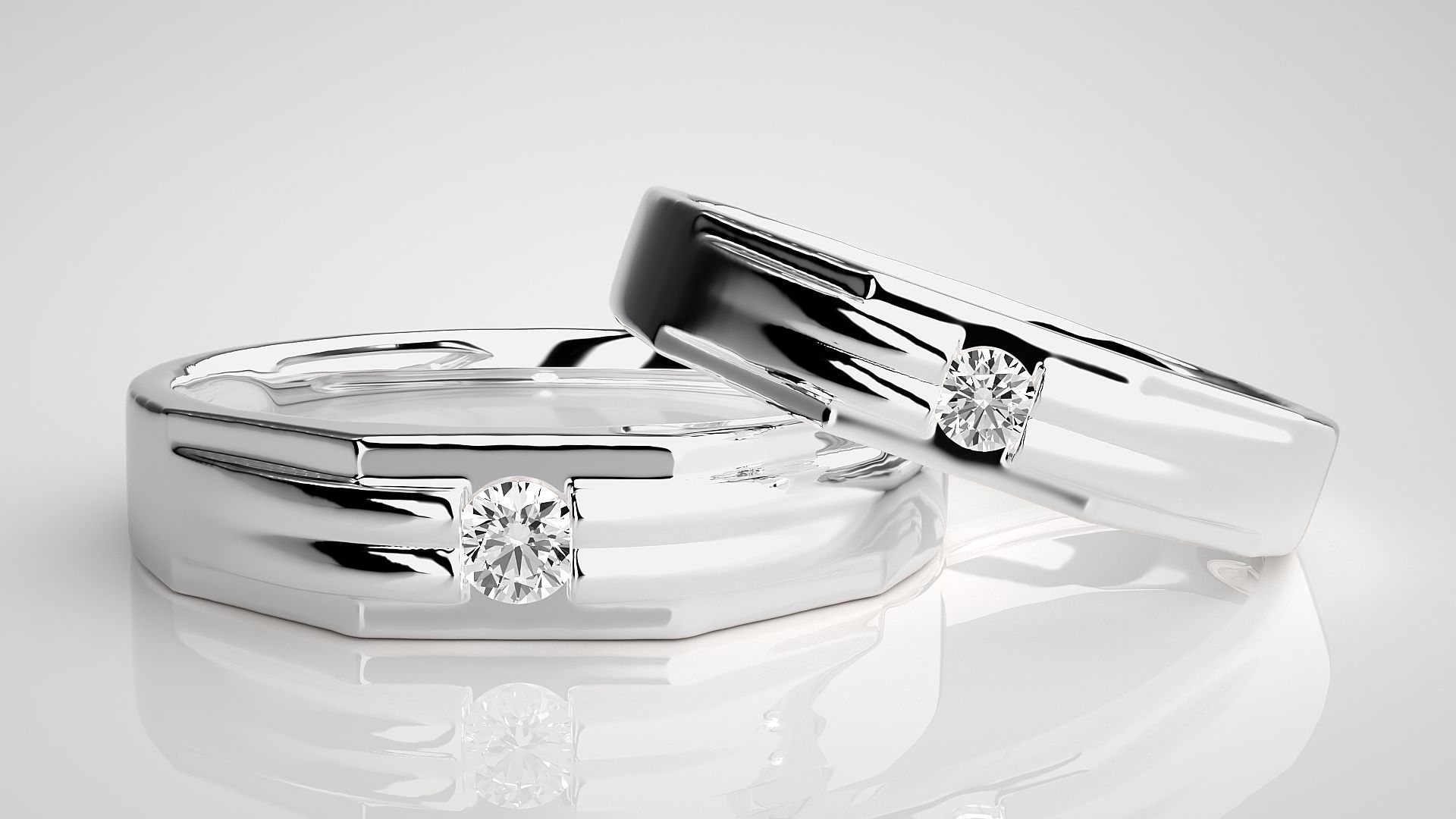 Solitaire Couple Band Ring 3dm stl render detail 3D print model_5