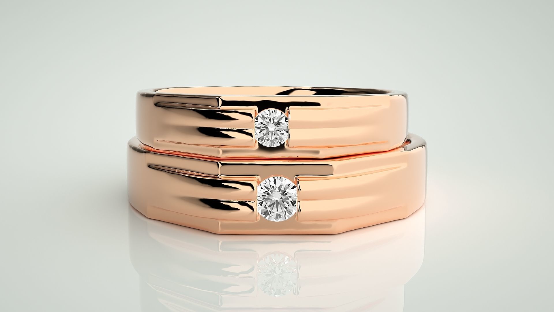 Solitaire Couple Band Ring 3dm stl render detail 3D print model_2