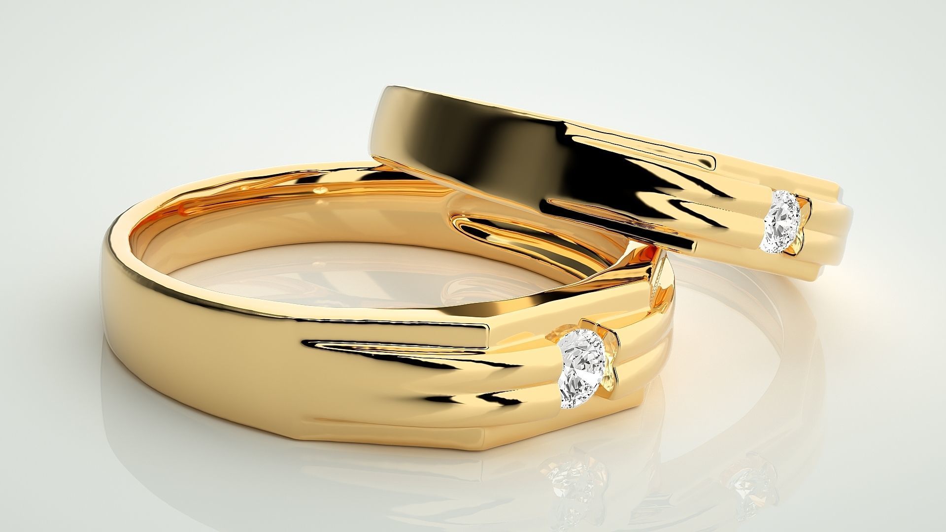 Solitaire Couple Band Ring 3dm stl render detail 3D print model_10