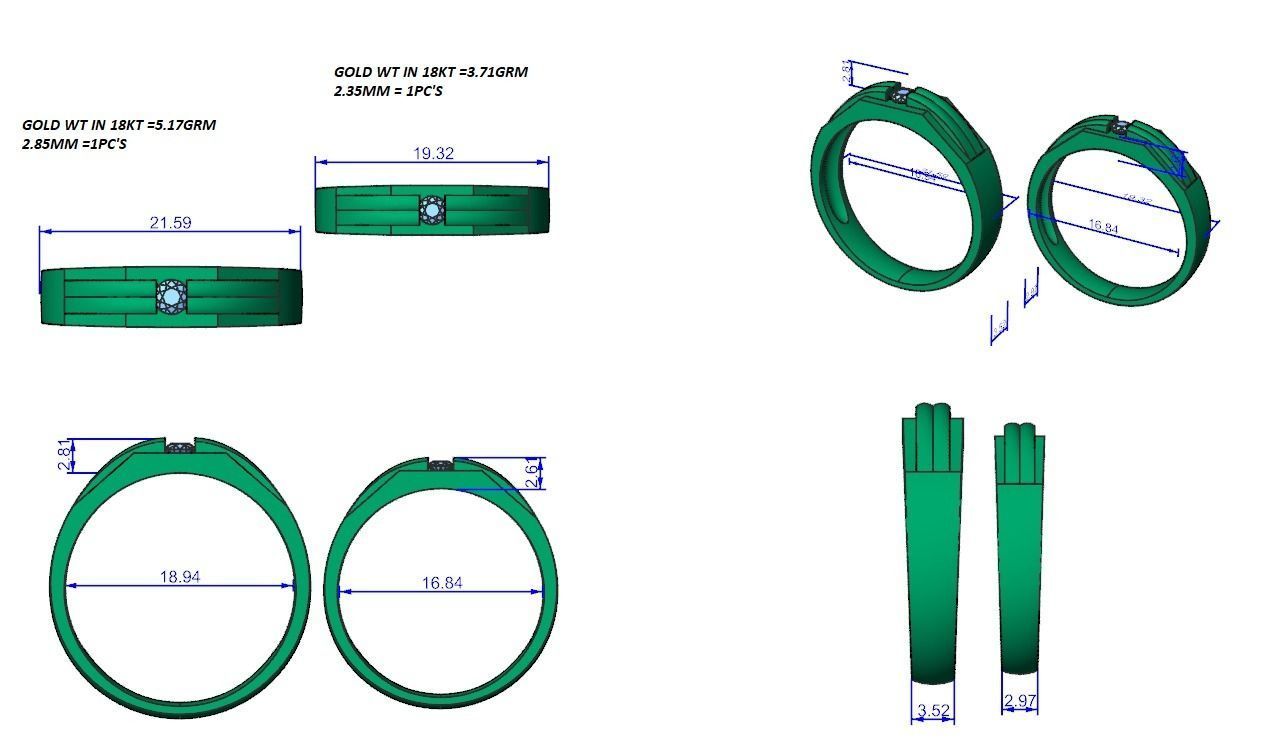 Solitaire Couple Band Ring 3dm stl render detail 3D print model_4