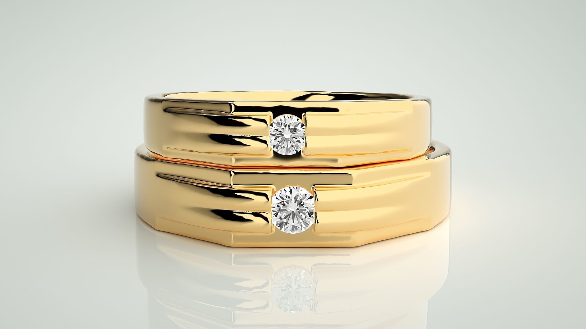 Solitaire Couple Band Ring 3dm stl render detail 3D print model_11