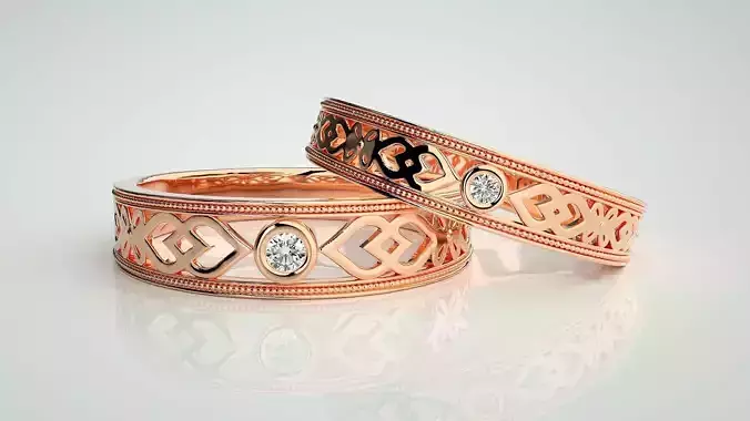 Solitaire Mesh Couple Band Ring 3dm stl render detail