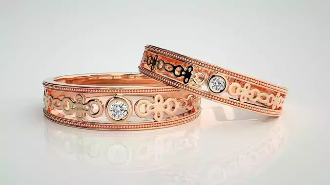 Solitaire Mesh Couple Band Ring 3dm stl render detail