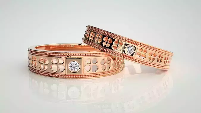 Solitaire Mesh Couple Band Ring 3dm stl render detail