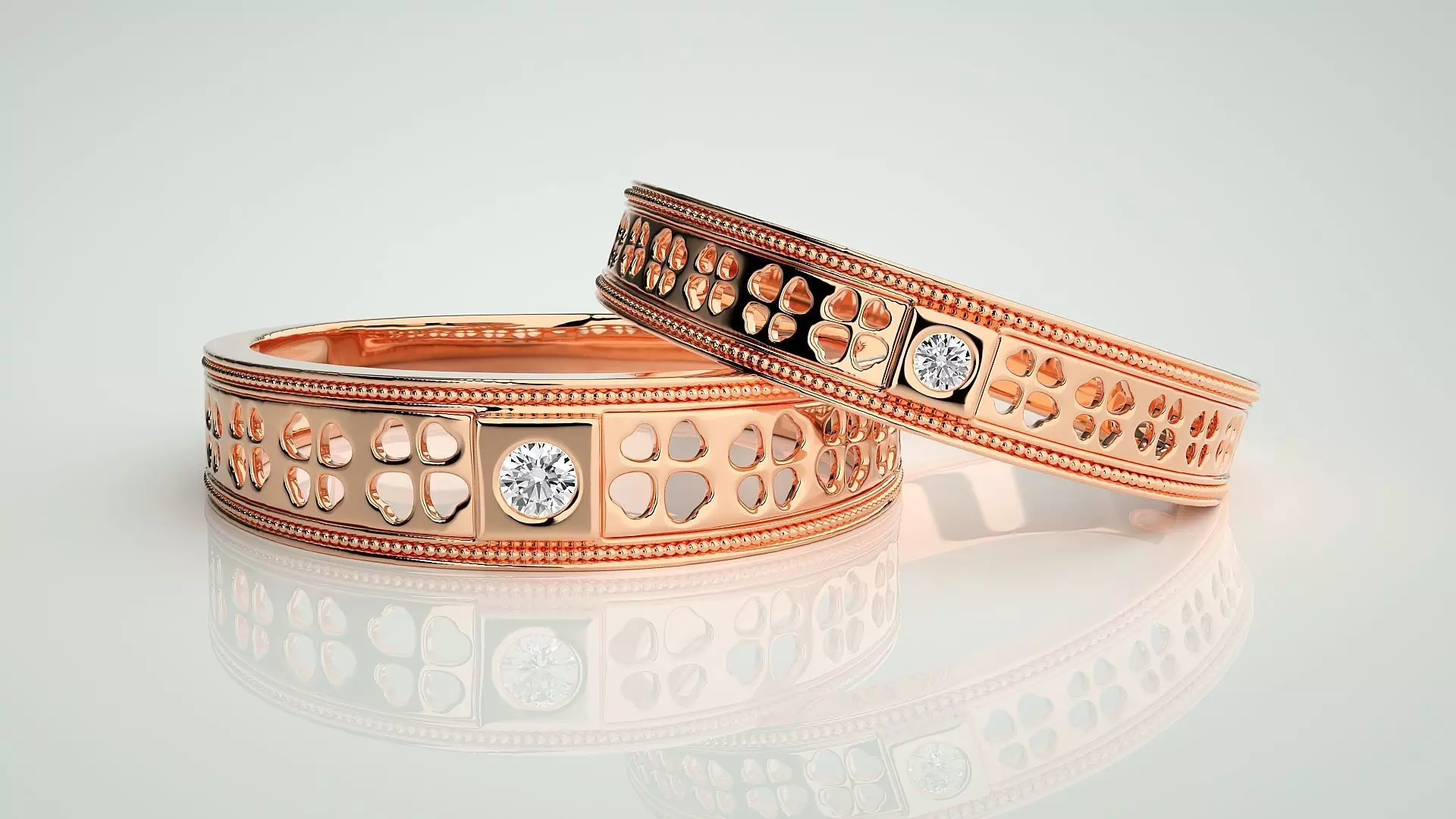 Solitaire Mesh Couple Band Ring 3dm stl render detail 3D print model