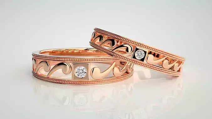 Solitaire Nike Couple Band Ring 3dm stl render detail