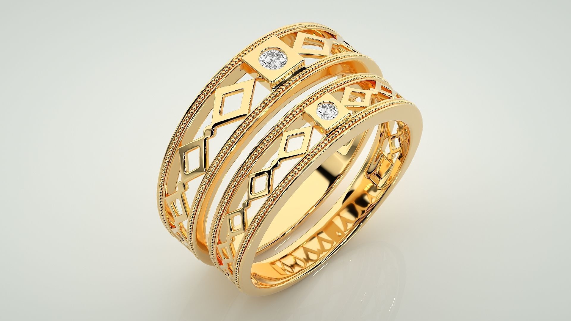 Solitaire Mesh Couple Band Ring 3dm stl render detail 3D print model_12