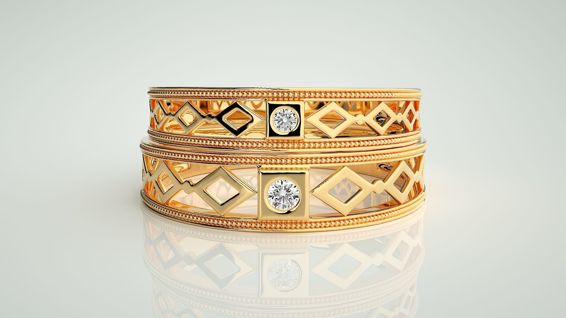 Solitaire Mesh Couple Band Ring 3dm stl render detail 3D print model_11