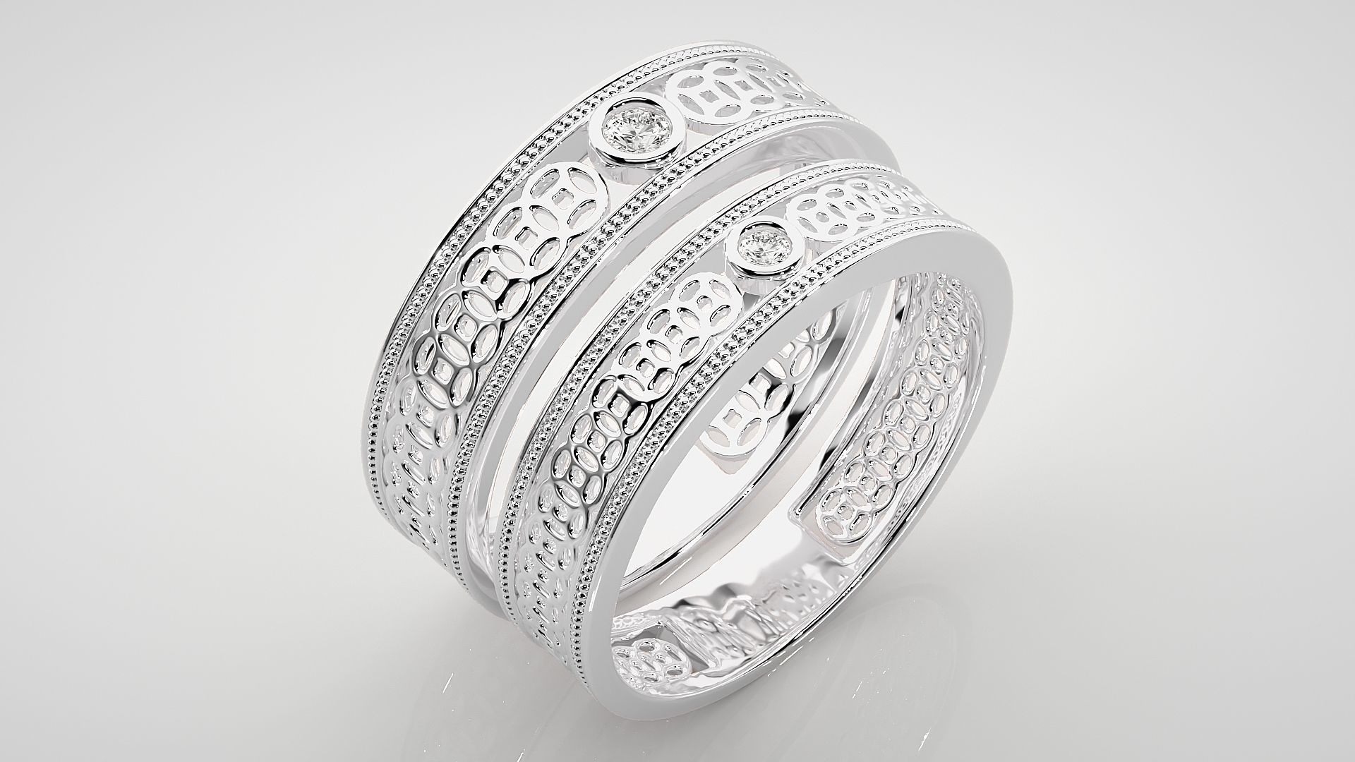 Solitaire Mesh Couple Band Ring 3dm stl render detail 3D print model_7