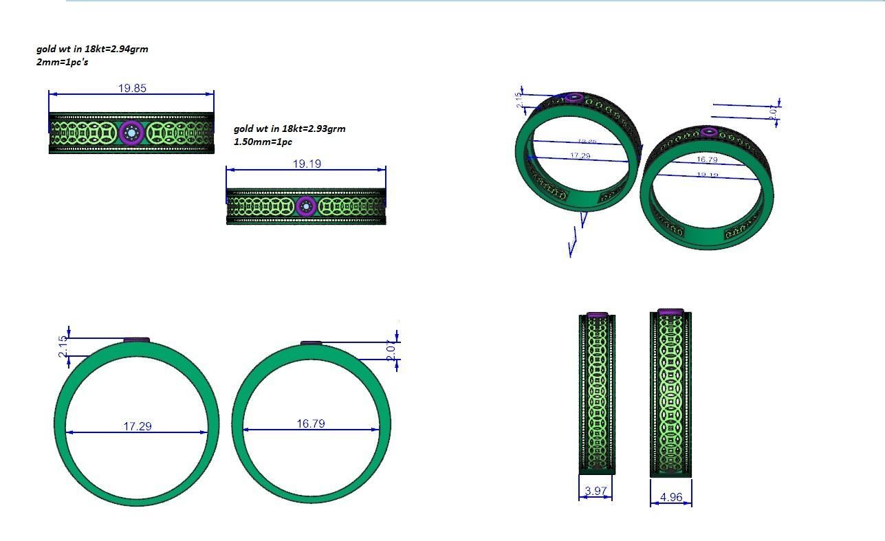 Solitaire Mesh Couple Band Ring 3dm stl render detail 3D print model_8