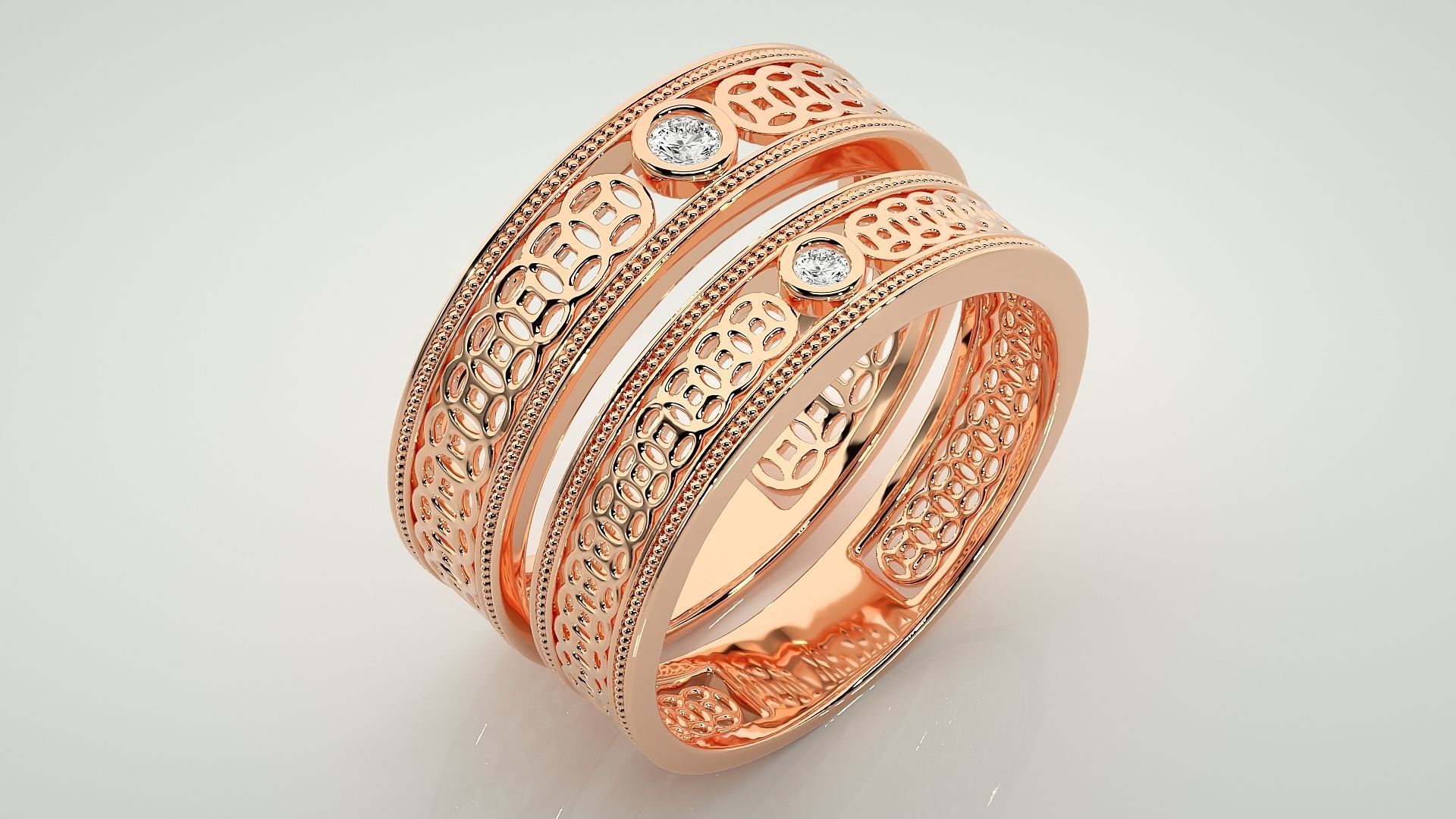 Solitaire Mesh Couple Band Ring 3dm stl render detail 3D print model_3
