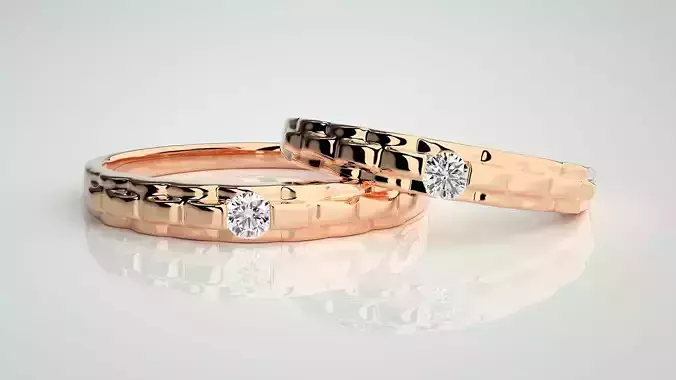 Solitaire Couple Band Ring 3dm stl render detail