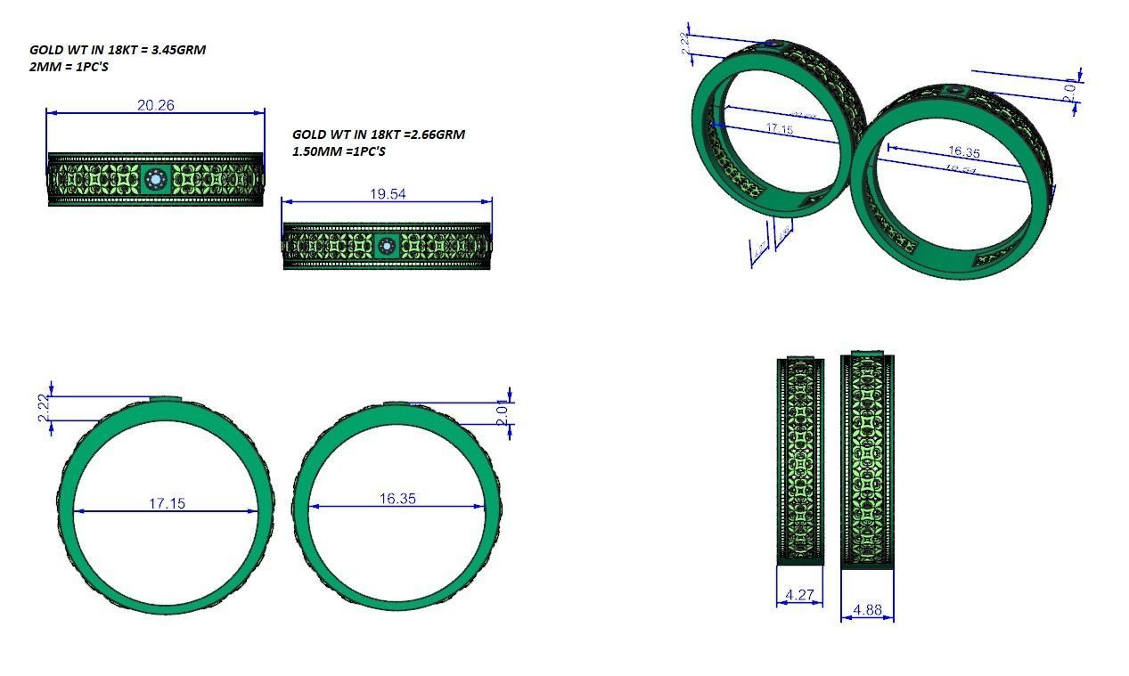 Mesh Solitaire Theme Couple Band Ring 3dm stl render detail 3D print model_5
