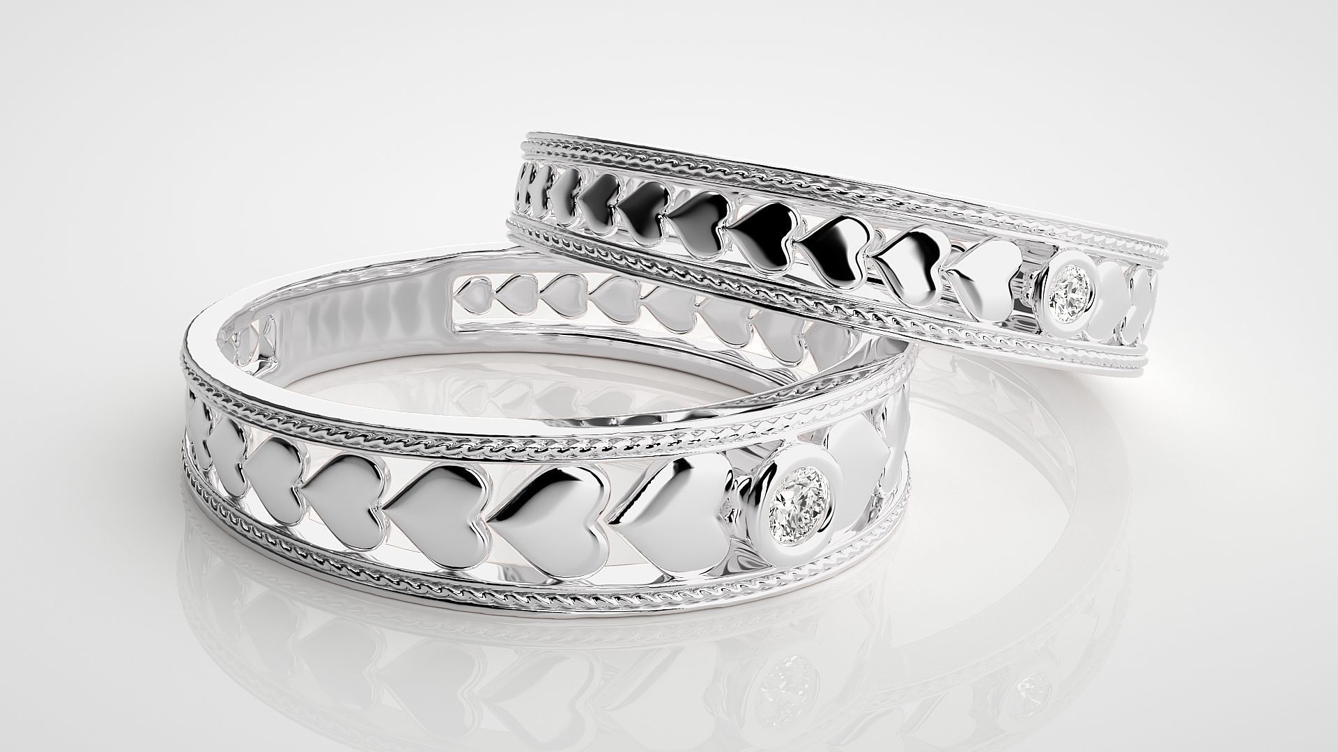 Heart Love Valentine Solitaire Couple Band Ring 3dm stl render 3D print model_6