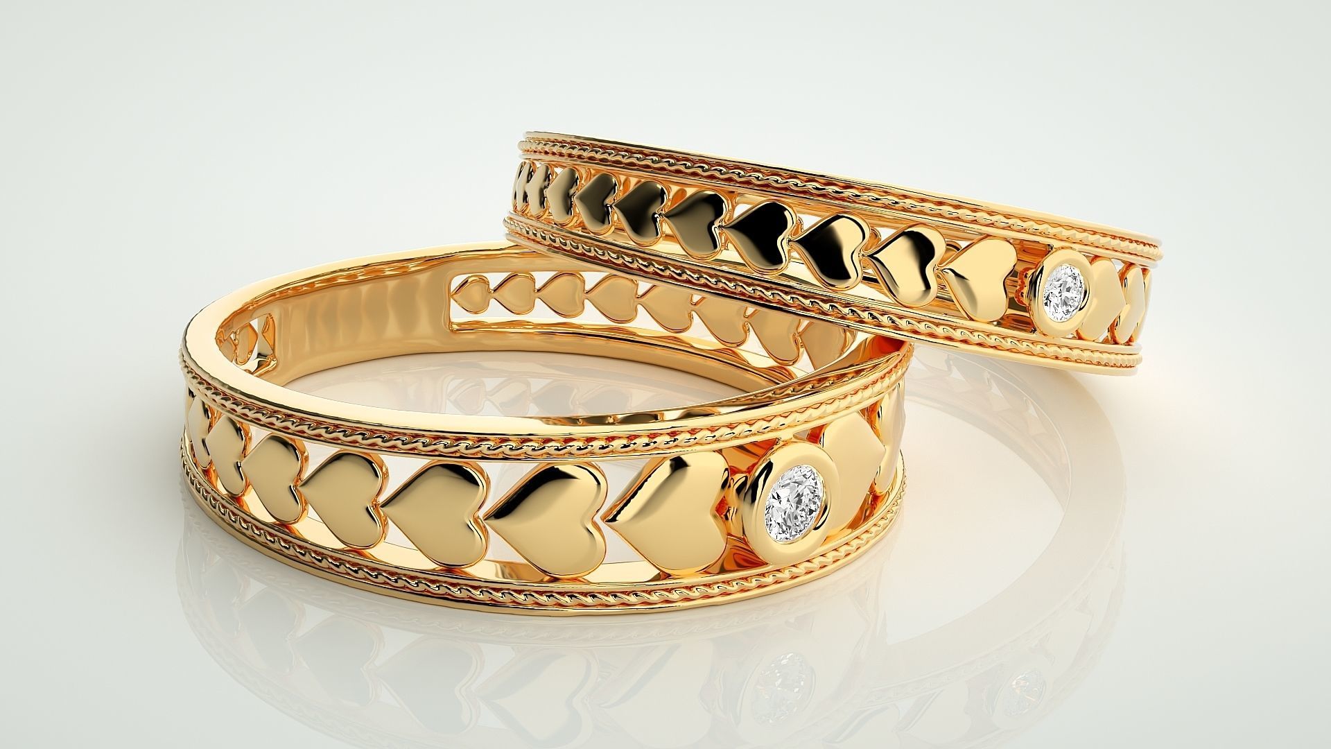 Heart Love Valentine Solitaire Couple Band Ring 3dm stl render 3D print model_10