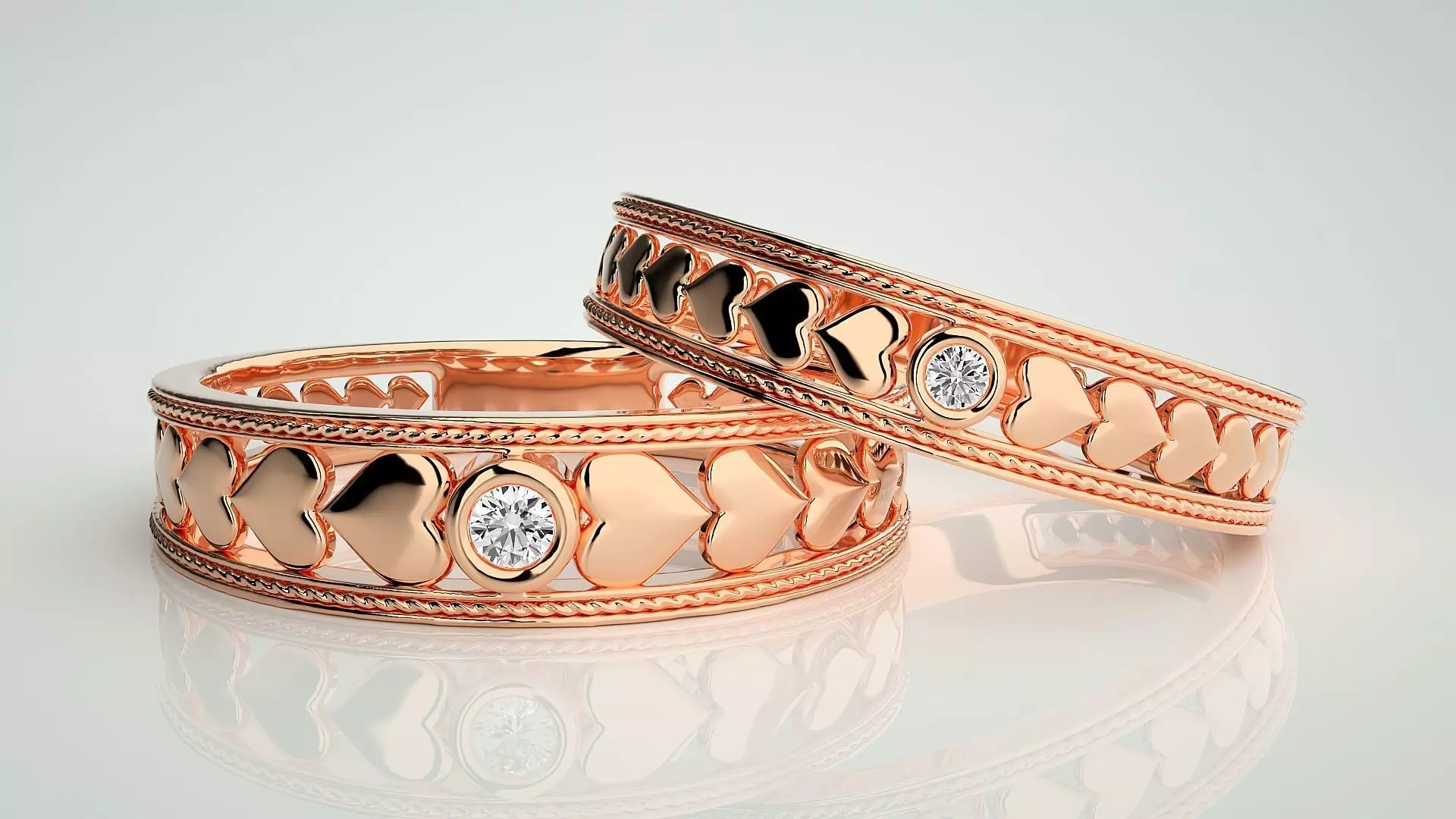 Heart Love Valentine Solitaire Couple Band Ring 3dm stl render 3D print model_0