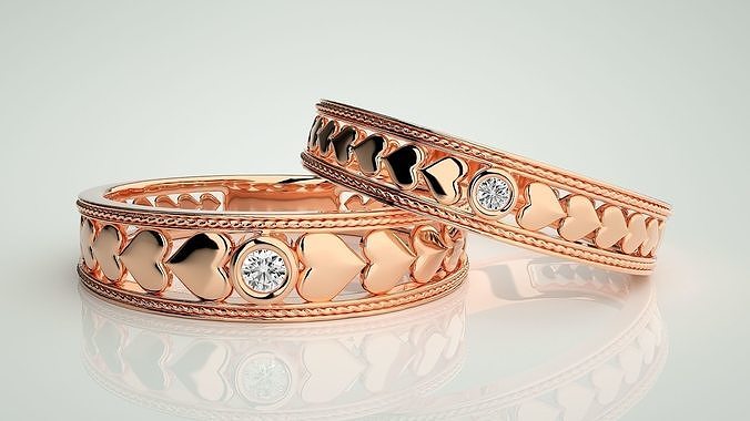 Heart Love Valentine Solitaire Couple Band Ring 3dm stl render 3D print model