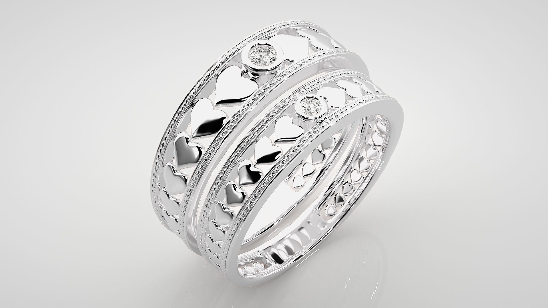 Heart Love Valentine Solitaire Couple Band Ring 3dm stl render 3D print model_8