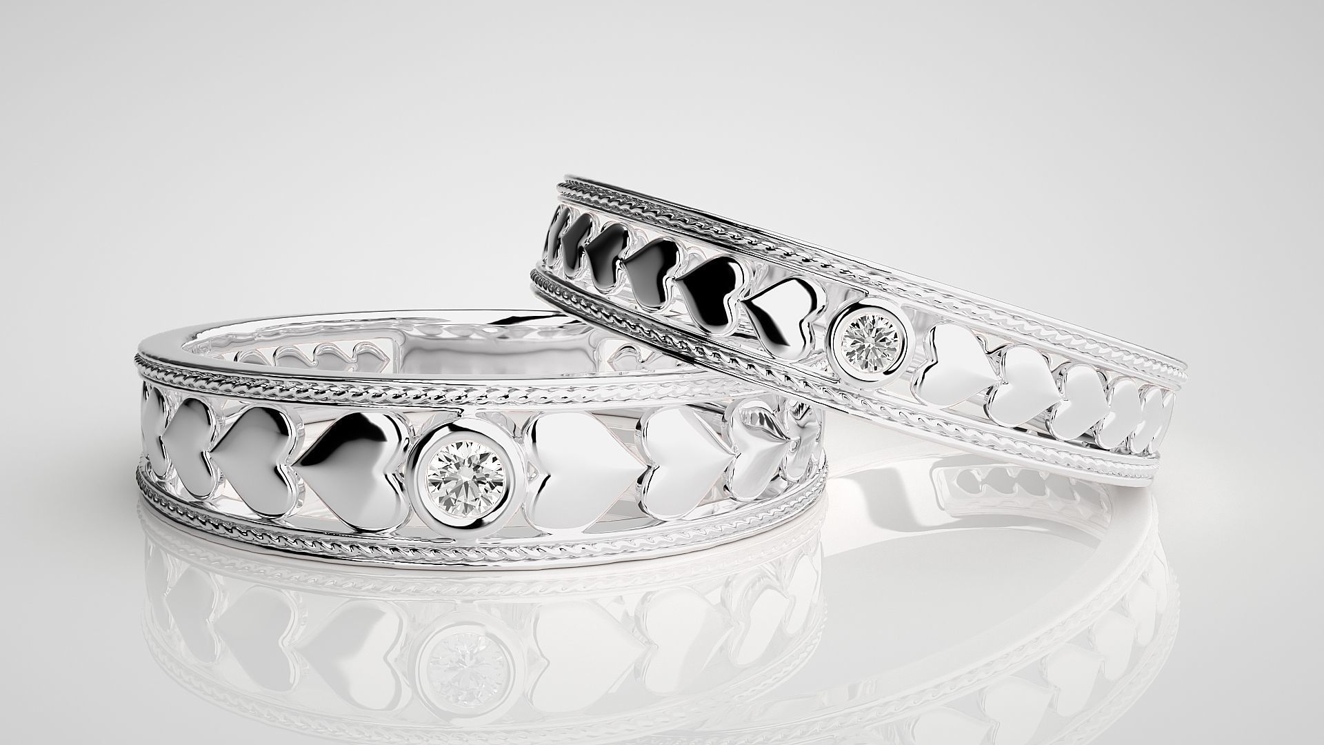 Heart Love Valentine Solitaire Couple Band Ring 3dm stl render 3D print model_5