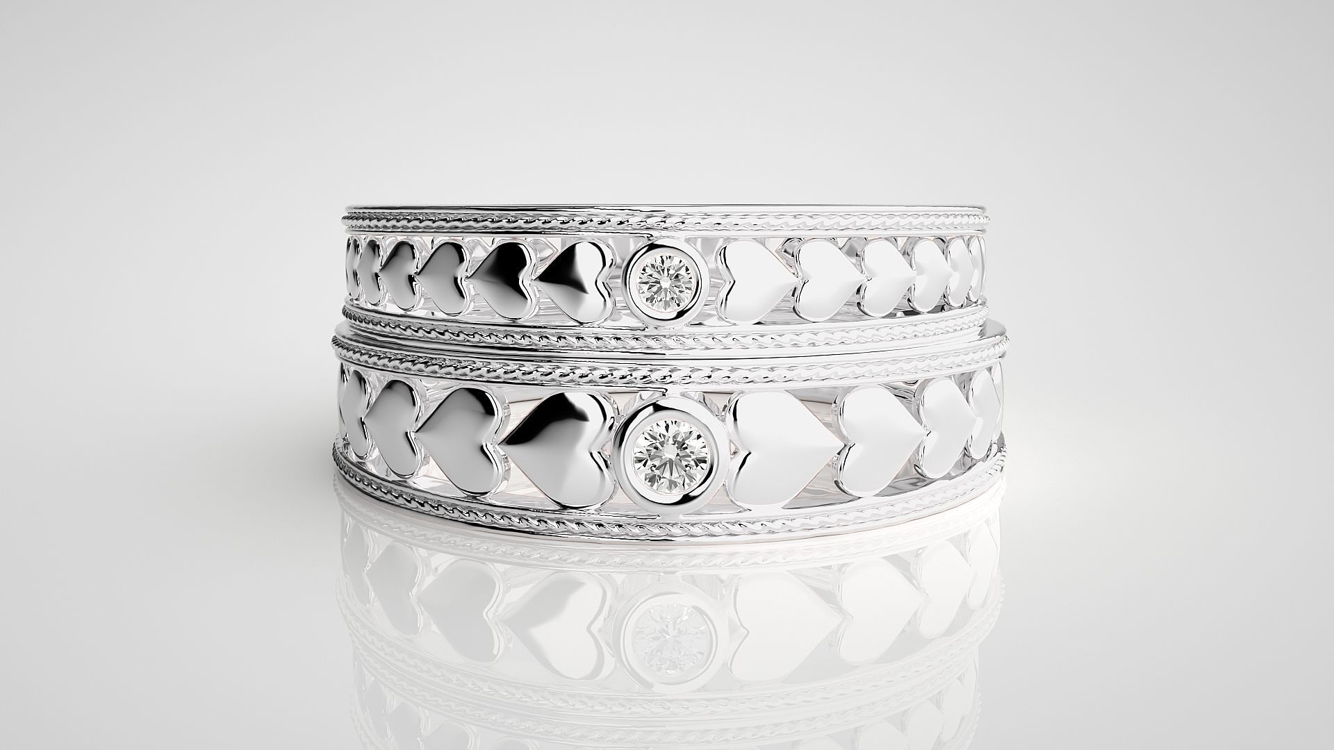 Heart Love Valentine Solitaire Couple Band Ring 3dm stl render 3D print model_7