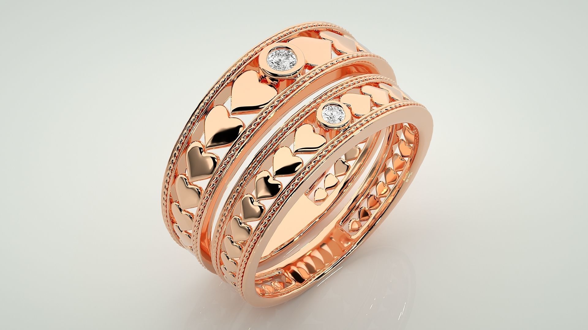 Heart Love Valentine Solitaire Couple Band Ring 3dm stl render 3D print model_3