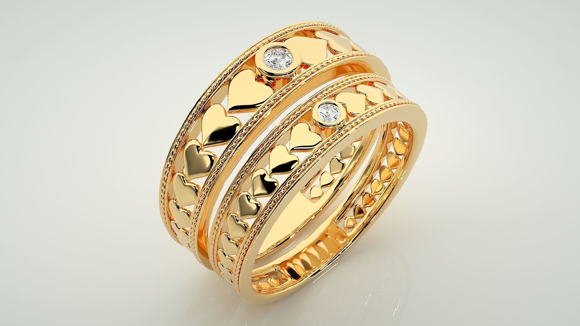 Heart Love Valentine Solitaire Couple Band Ring 3dm stl render 3D print model_12