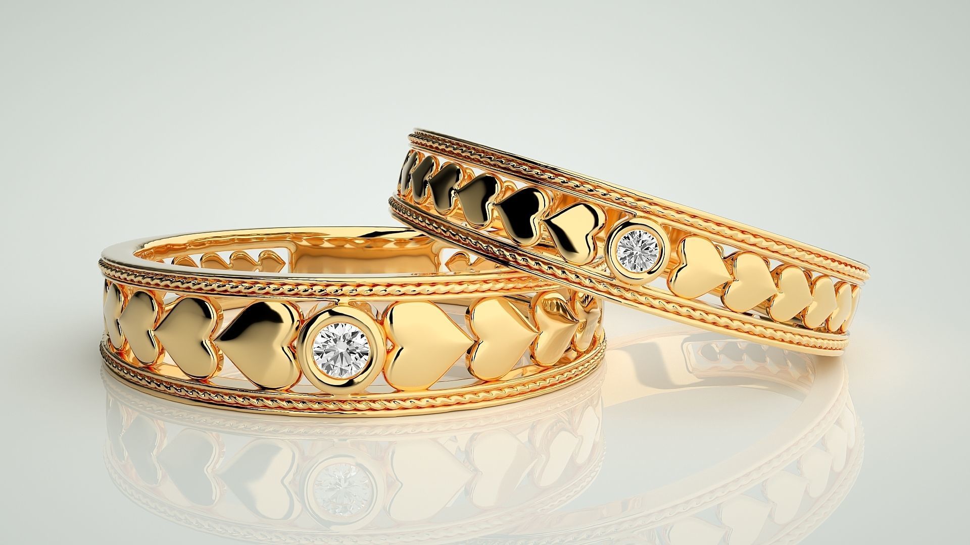 Heart Love Valentine Solitaire Couple Band Ring 3dm stl render 3D print model_9