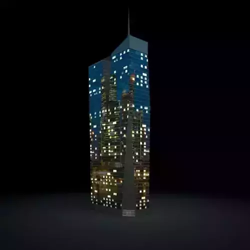 Skyscraper city lit up at night