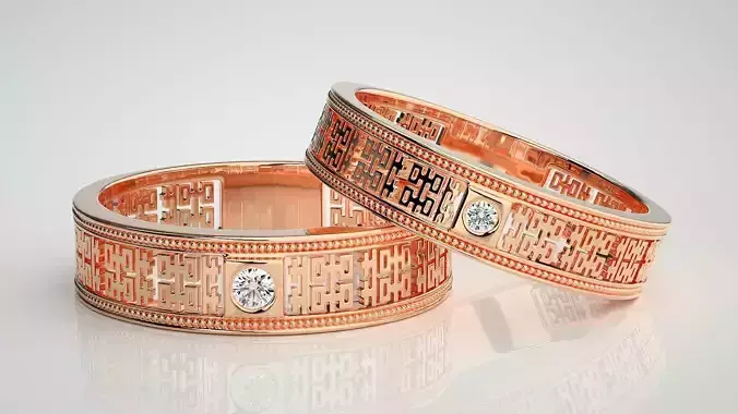 Mesh Solitaire Couple Band Ring 3dm stl render detail 3D print model