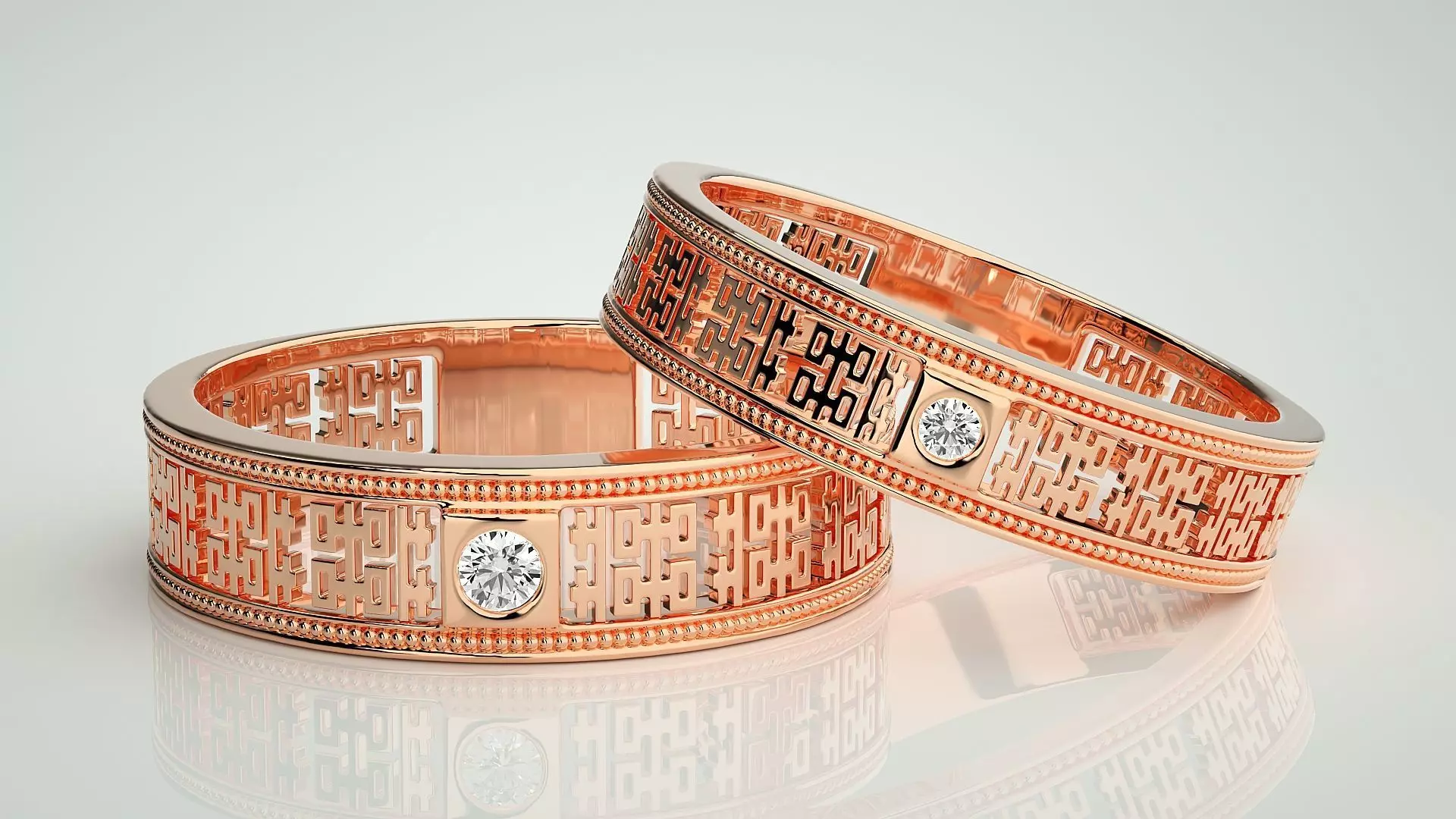 Mesh Solitaire Couple Band Ring 3dm stl render detail 3D print model_0