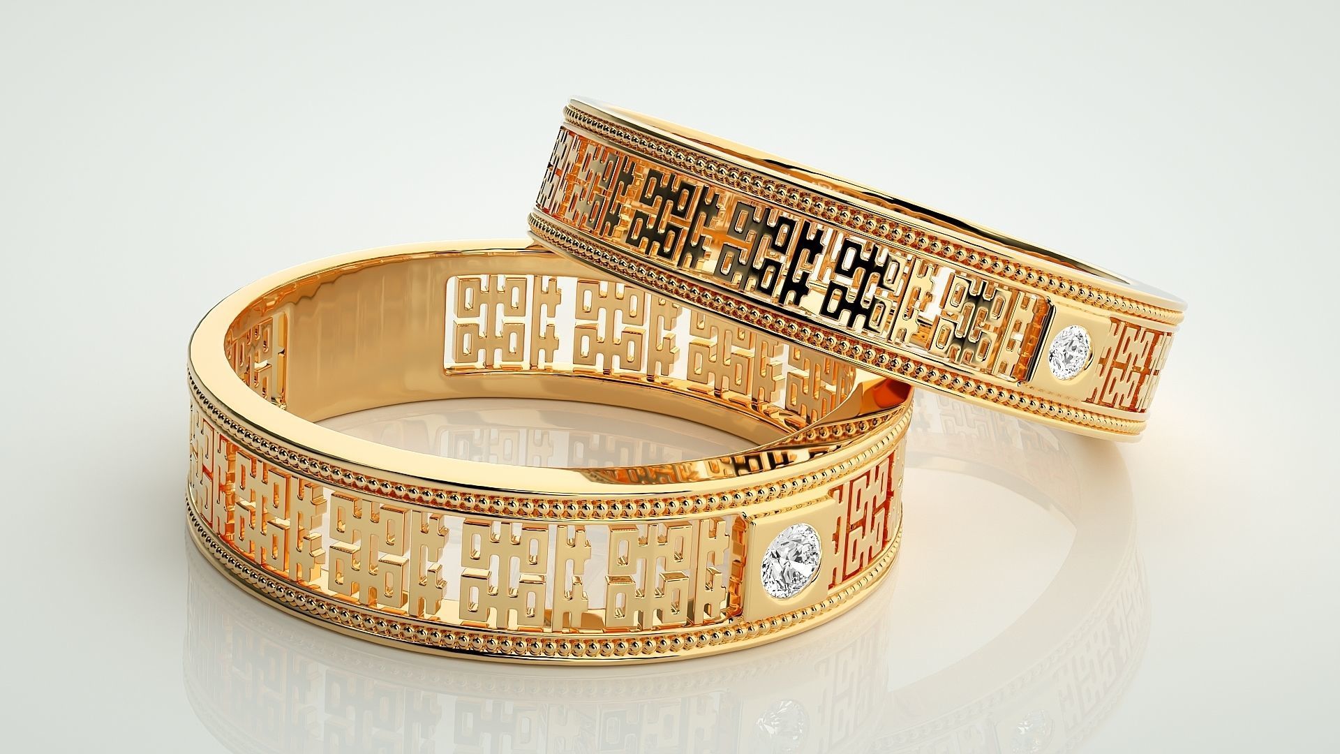 Mesh Solitaire Couple Band Ring 3dm stl render detail 3D print model_10
