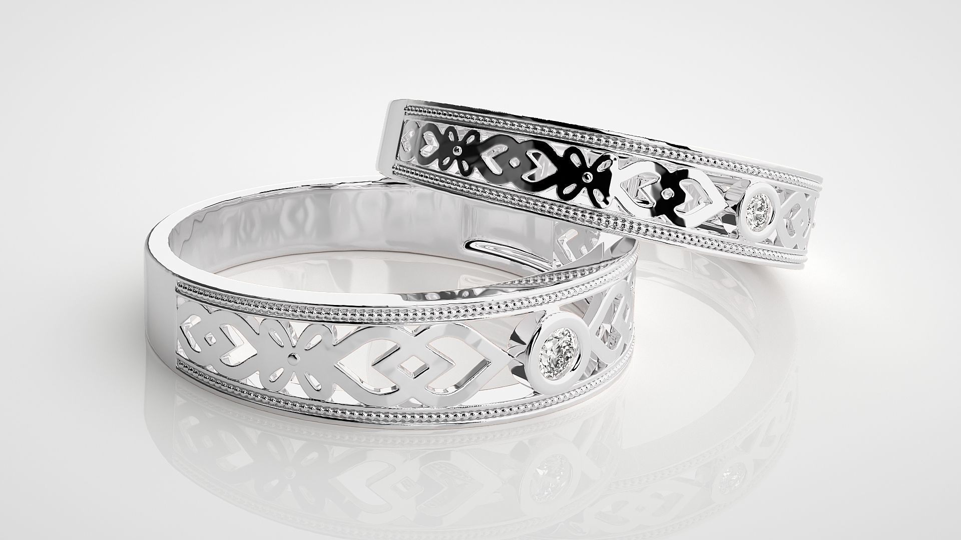 Solitaire Mesh Couple Band Ring 3dm stl render detail 3D print model_6