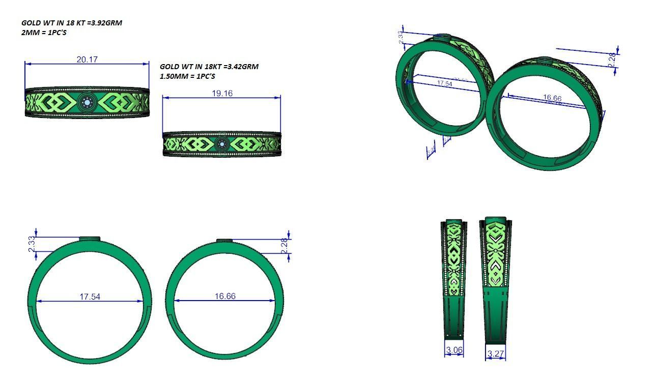 Solitaire Mesh Couple Band Ring 3dm stl render detail 3D print model_5