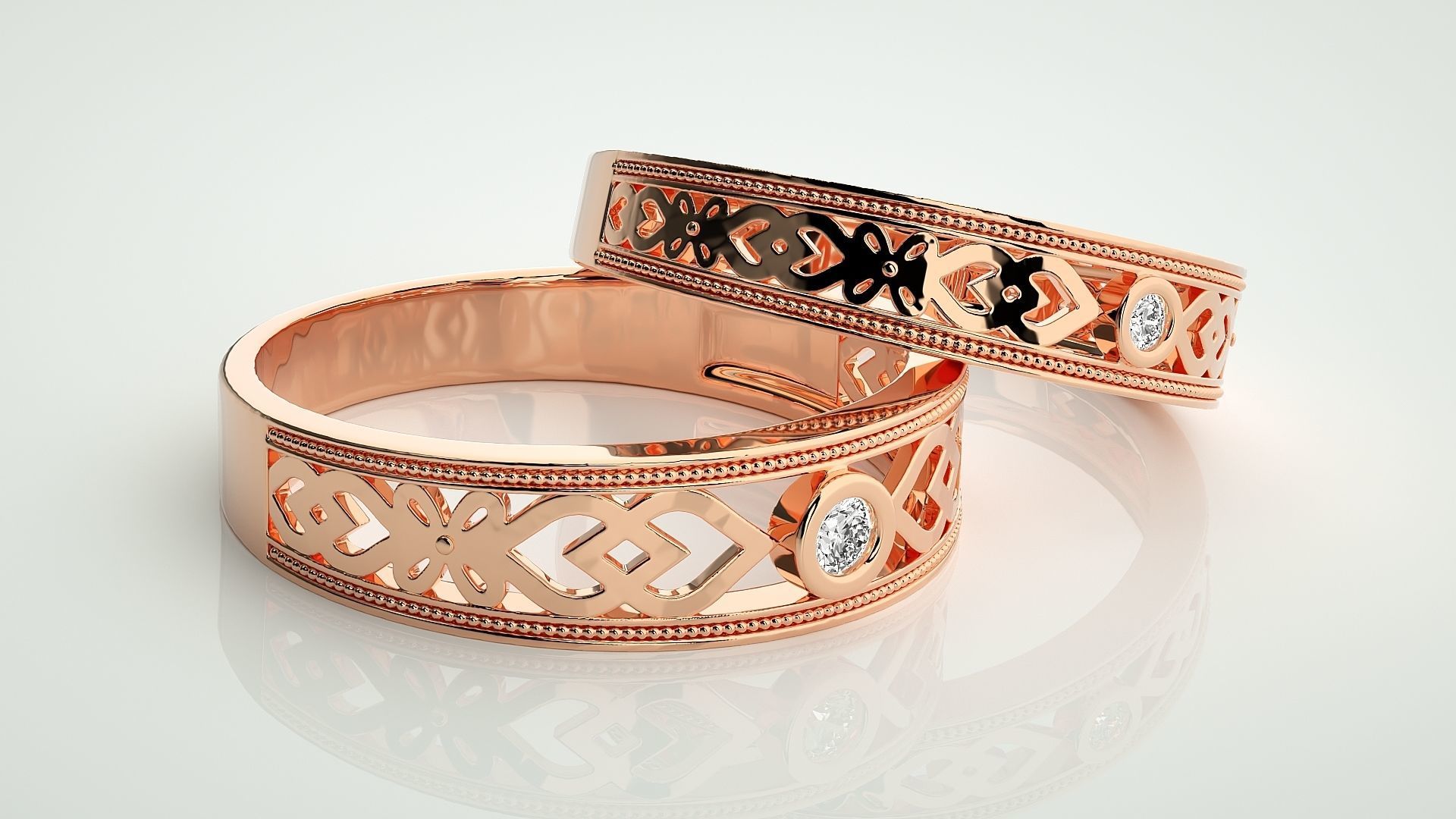 Solitaire Mesh Couple Band Ring 3dm stl render detail 3D print model_1