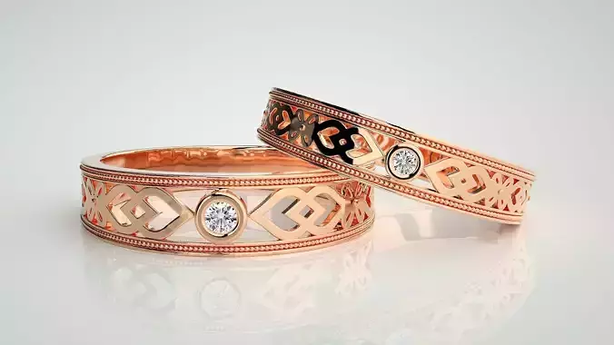 Solitaire Mesh Couple Band Ring 3dm stl render detail