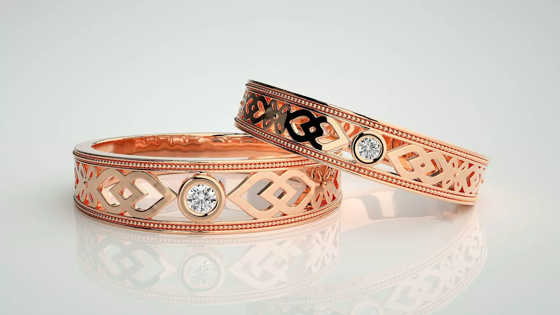 Solitaire Mesh Couple Band Ring 3dm stl render detail 3D print model_0