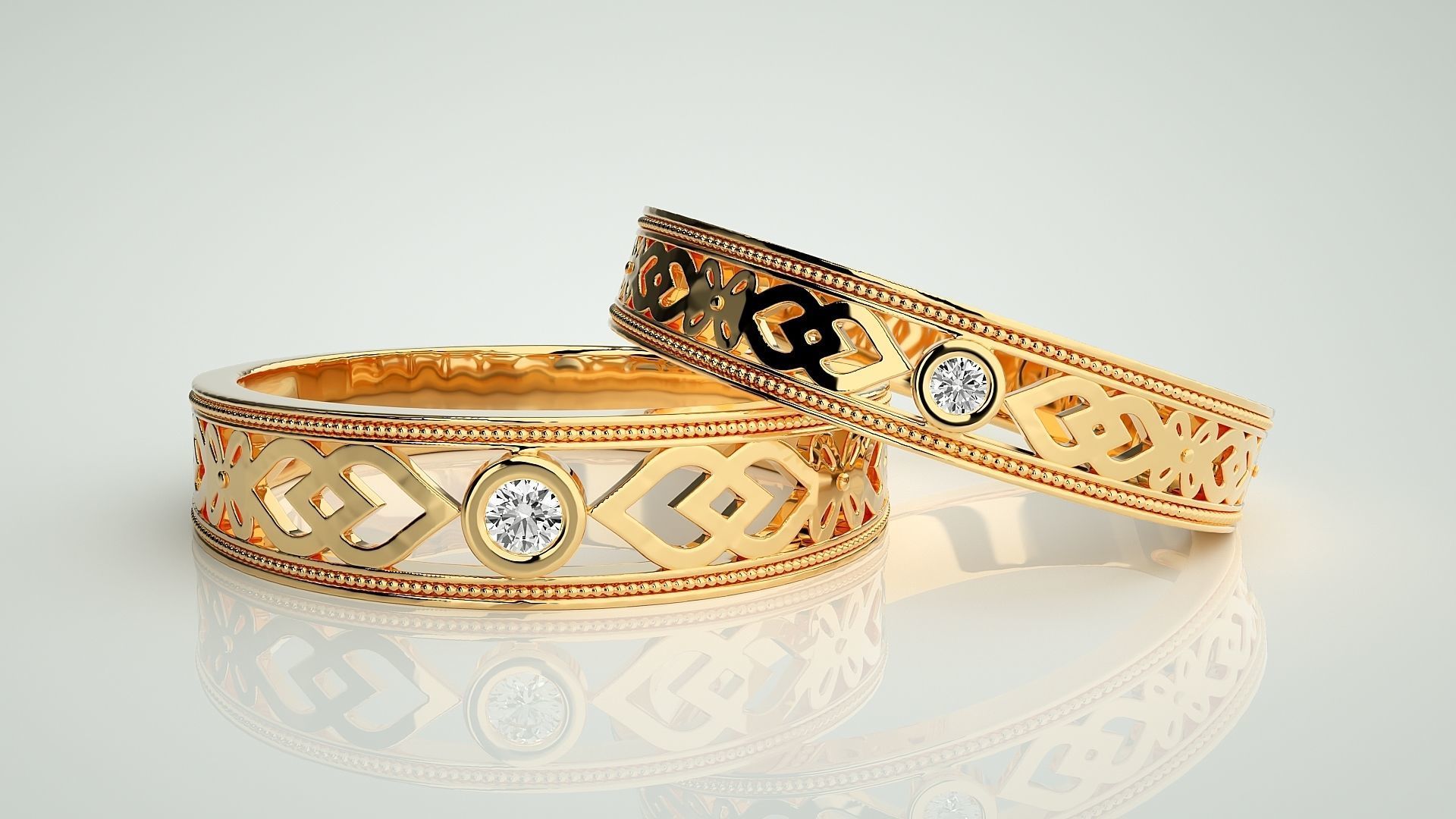 Solitaire Mesh Couple Band Ring 3dm stl render detail 3D print model_9