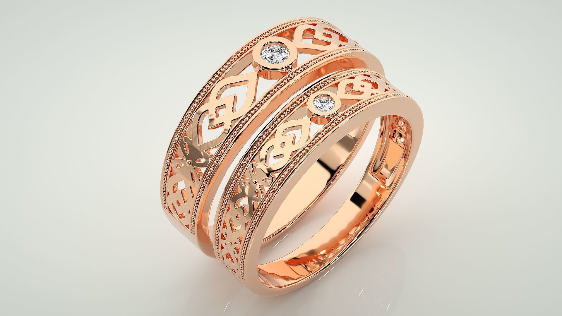 Solitaire Mesh Couple Band Ring 3dm stl render detail 3D print model_3