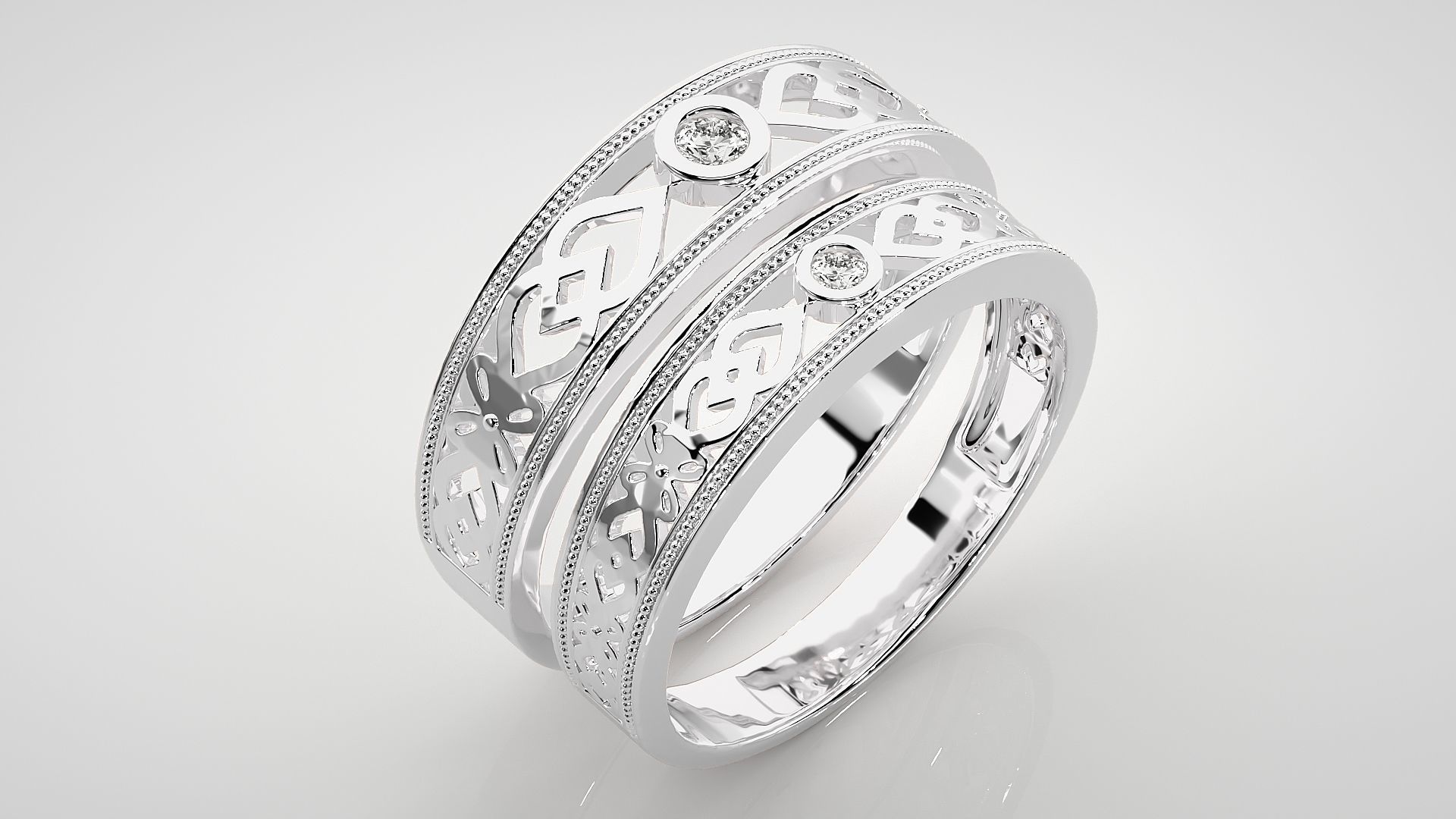 Solitaire Mesh Couple Band Ring 3dm stl render detail 3D print model_8