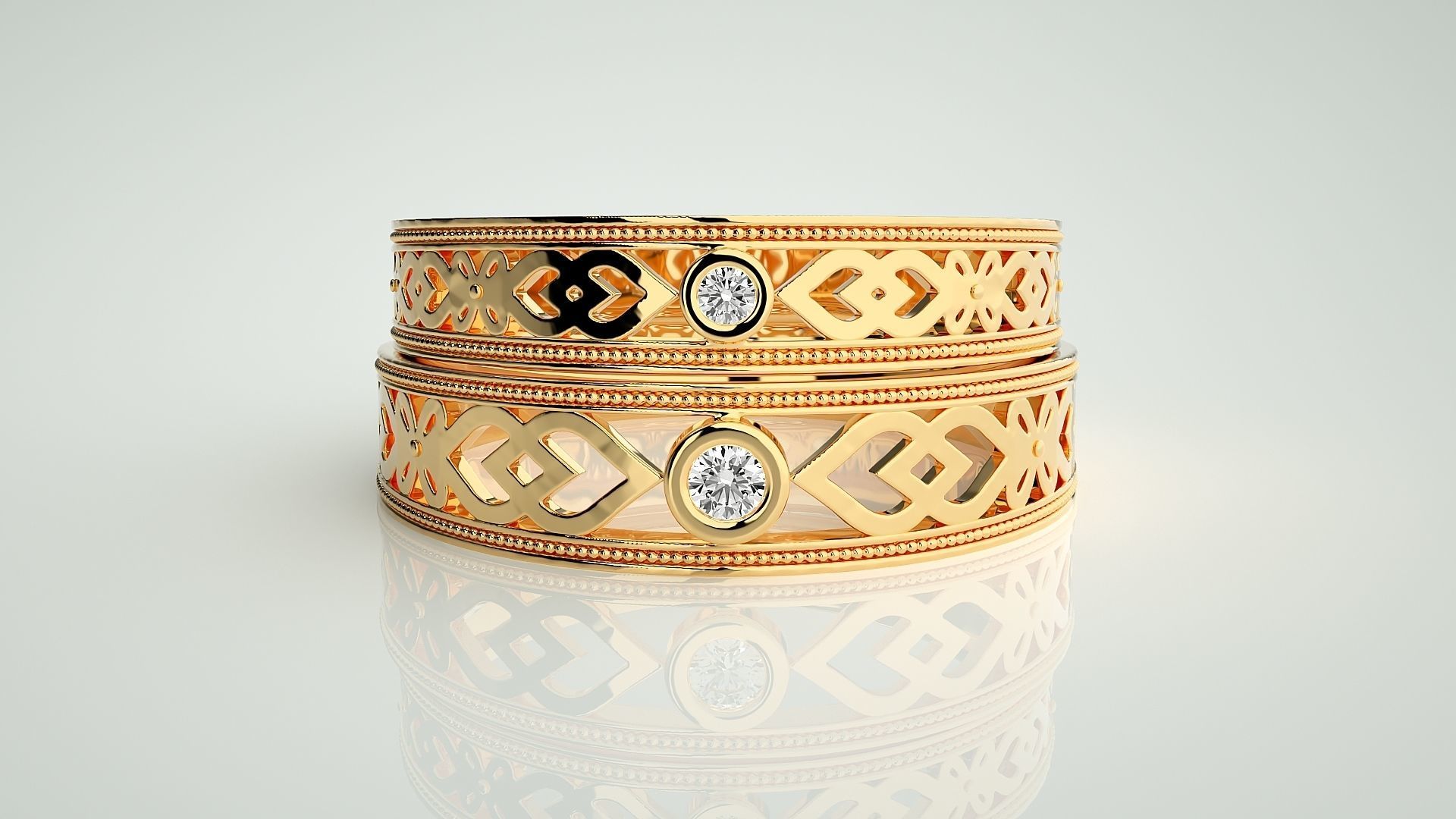 Solitaire Mesh Couple Band Ring 3dm stl render detail 3D print model_11