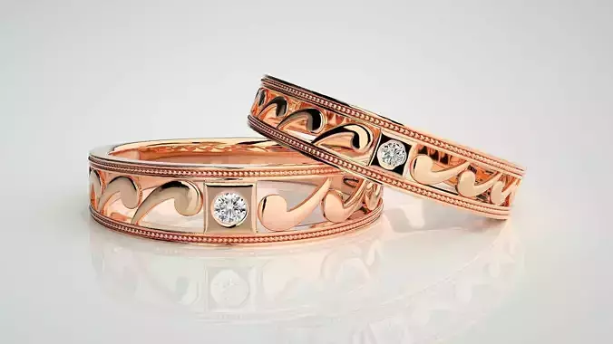 Nike Theme Solitaire Couple Band Ring 3dm stl render detail